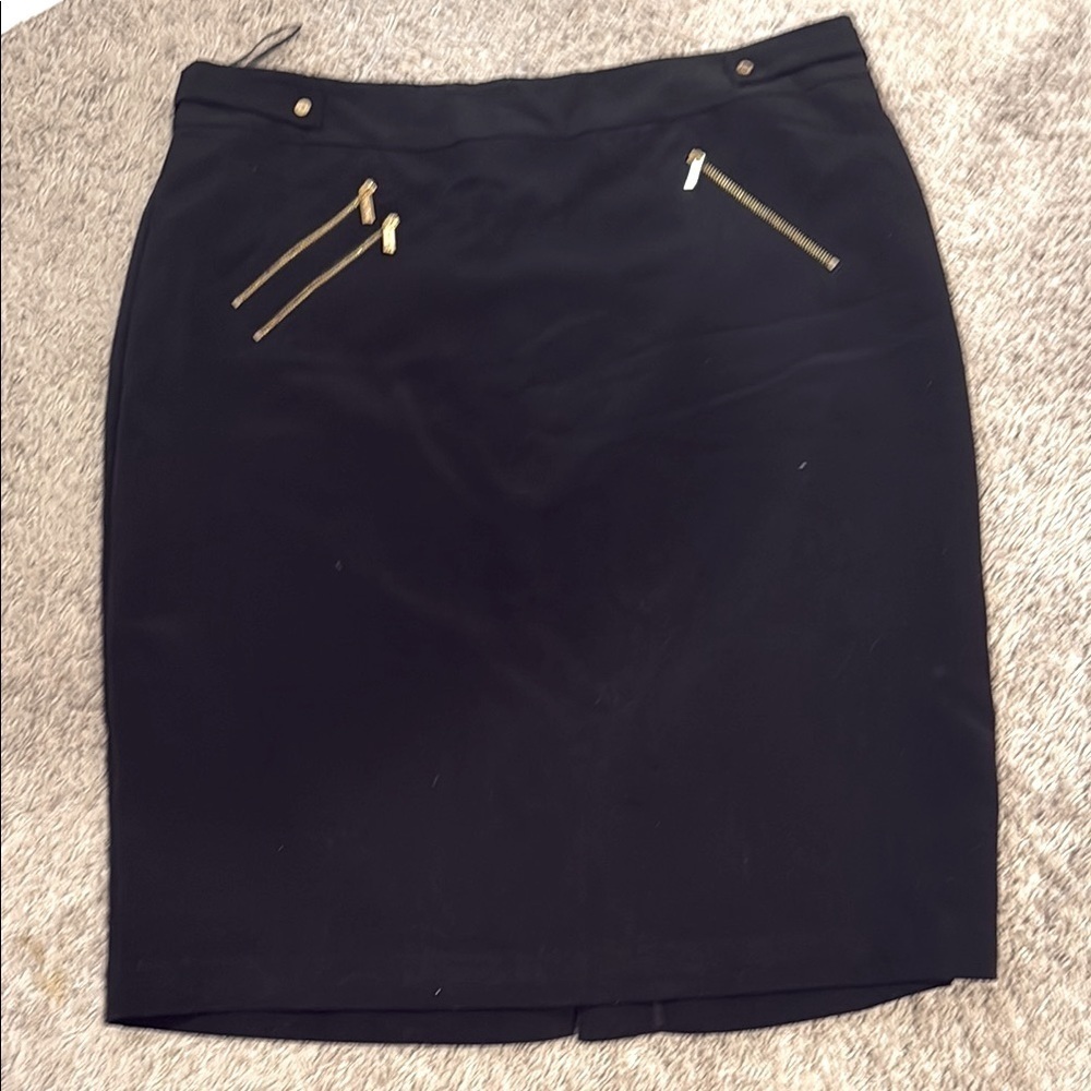 Classic Black Pencil Skirt with Gold Zippers - Women